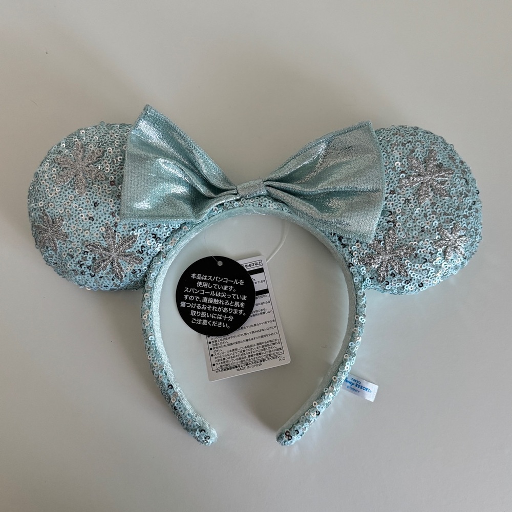 Disney Mickey Mouse Ears Headband Frozen Snowflakes Winter Blue Silver Sequins